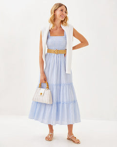 Hadly Smocked Maxi Dress - Jacaranda Blue Ltwt Oxford Stripe
