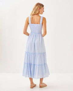 Hadly Smocked Maxi Dress - Jacaranda Blue Ltwt Oxford Stripe