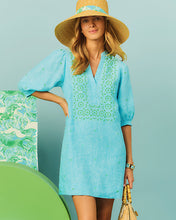 Load image into Gallery viewer, Mialeigh Linen Dress - Capri Blue X Resort White
