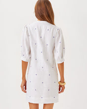 Load image into Gallery viewer, Mialeigh Linen Dress - Water Hyacinth Geo Criss Cross Embroidery
