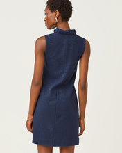 Load image into Gallery viewer, Elsey Shift Dress - Low Tide Navy Leafy Knit Pucker Jacquard

