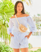 Load image into Gallery viewer, Jamielynn Off-the-Shoulder Top - Jacaranda Blue Ltwt Oxford Stripe
