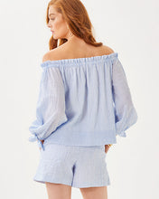 Load image into Gallery viewer, Jamielynn Off-the-Shoulder Top - Jacaranda Blue Ltwt Oxford Stripe
