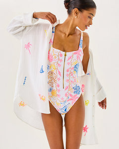 Kwitney Long Sleeve Cover-Up - Resort White Beachcomber Embroidery