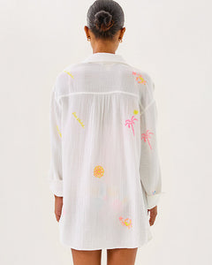 Kwitney Long Sleeve Cover-Up - Resort White Beachcomber Embroidery