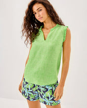Load image into Gallery viewer, Kavalla Sleeveless Ruffle Top - Crocodile Green X Resort White
