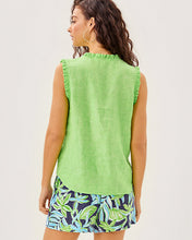 Load image into Gallery viewer, Kavalla Sleeveless Ruffle Top - Crocodile Green X Resort White
