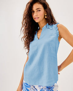 Kavalla Sleeveless Ruffle Top - Jacaranda Blue