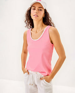Gabbie Crochet Trimmed Knit Tank Top - Conch Shell Pink