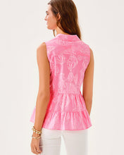 Load image into Gallery viewer, Breah Sleeveless Button Down Shirt - Rousseau Pink Cool As Shell Overprint
