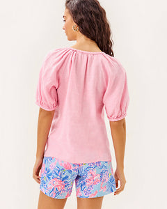 Calais Short Sleeve Top - Conch Shell Pink X Resort White