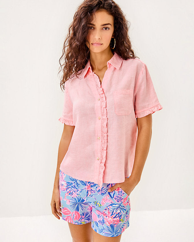 Carden Ruffle Top - Sorbet Pink X Resort White