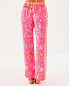 32" Vianna Silk Palazzo Pant - Sunkissed Pink Breezy Palm Engineered Pant
