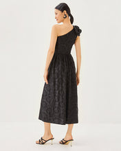 Load image into Gallery viewer, Lynsi One-Shoulder Midi Dress - Noir Sunset Bloom Embroidered Organza
