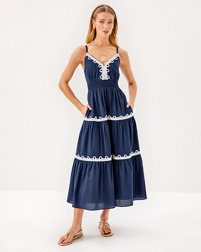Zanna Cotton Midi Dress - Sapphire Pool