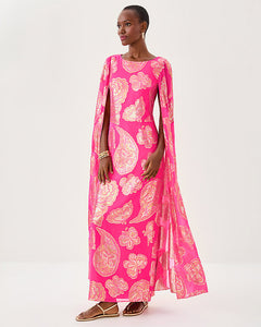 Madelyn Silk Boat Neck Maxi Caftan - Parigi Pink Shes So Fly Metallic Clip