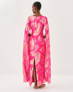Madelyn Silk Boat Neck Maxi Caftan - Parigi Pink Shes So Fly Metallic Clip