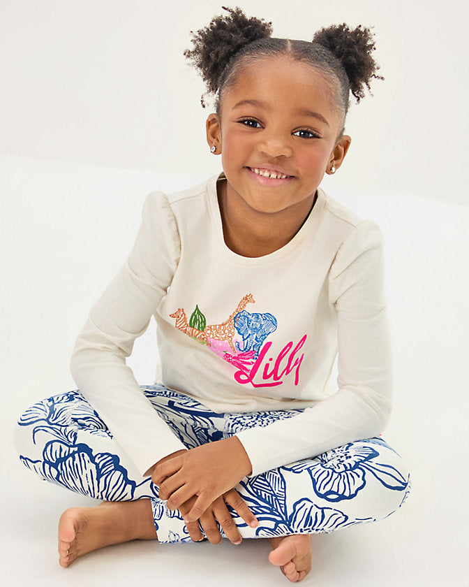 Girls Mini Jansen Long Sleeve Top - Multi Endless Animals Summer Graphic Childrens