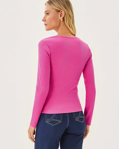 Beaty Long Sleeve Square Neck Knit Top - Parigi Pink