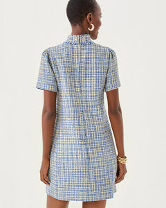 Teddy Boucle Shift Dress - Tangier Teal Ocean Deep Lurex Boucle