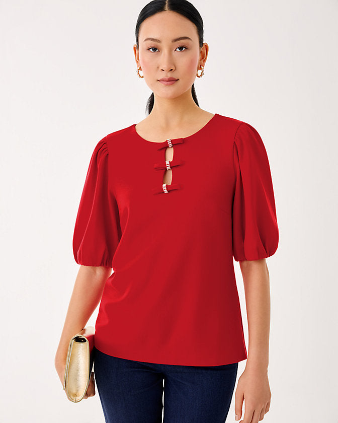 Ethenia Bow Knit Top - Cranberry Red