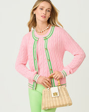 Load image into Gallery viewer, Brockton Crew Neck Cardigan - Conch Shell Pink X Jackfruit Green Tipping
