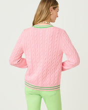 Load image into Gallery viewer, Brockton Crew Neck Cardigan - Conch Shell Pink X Jackfruit Green Tipping

