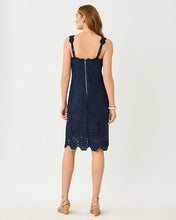 Load image into Gallery viewer, Fabian Crochet Midi Dress - Low Tide Navy Rosebud Knit Crochet Panel
