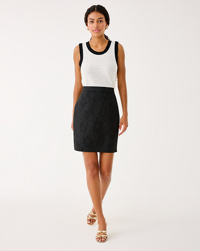 Candee Jacquard Pencil Skirt - Noir Exploded Flower Stretch Jacquard
