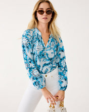 Load image into Gallery viewer, Elsa Silk Top - Bellevue Blue Lilly Gulls
