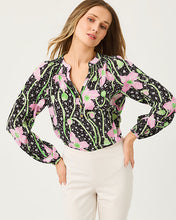 Load image into Gallery viewer, Elsa Silk Top - Onyx Blushing Blooms
