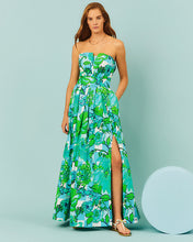 Load image into Gallery viewer, Ivella Strapless Maxi Dress - Capri Blue Rousseaus Roses Overlay
