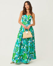 Load image into Gallery viewer, Ivella Strapless Maxi Dress - Capri Blue Rousseaus Roses Overlay
