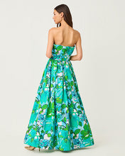 Load image into Gallery viewer, Ivella Strapless Maxi Dress - Capri Blue Rousseaus Roses Overlay
