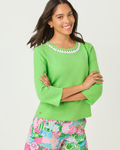Load image into Gallery viewer, Clairmont 3/4 Sleeve Lace Trimmed Knit Top - Jackfruit Green

