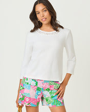 Load image into Gallery viewer, Clairmont 3/4 Sleeve Lace Trimmed Knit Top - Resort White
