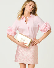 Load image into Gallery viewer, Kels Mini Skirt - Conch Shell Pink Ritsy Ditsy Metallic Brocade
