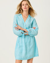 Load image into Gallery viewer, Abralynn Linen Shirtdress - Capri Blue Saint Tropez Stripe
