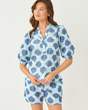 Load image into Gallery viewer, Mialeigh Elbow Sleeve Top - Day Dream Blue Seashell Jacquard Yarn Dyed Stripe

