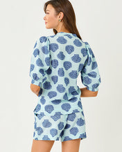 Load image into Gallery viewer, Mialeigh Elbow Sleeve Top - Day Dream Blue Seashell Jacquard Yarn Dyed Stripe
