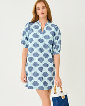 Load image into Gallery viewer, Mialeigh Elbow Sleeve Dress - Day Dream Blue Seashell Jacquard Yarn Dyed Stripe
