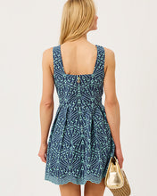 Load image into Gallery viewer, Cindy Skirted Romper - Starlight Navy X Capri Blue Queen Scallop Eyelet
