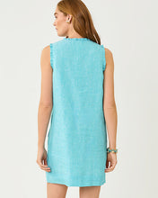 Load image into Gallery viewer, Kavalla Linen Popover Dress - Capri Blue X Resort White
