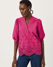Load image into Gallery viewer, Mialeigh Top - Berry Bouquet Scalloped Eyelet Border Poplin
