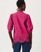 Load image into Gallery viewer, Mialeigh Top - Berry Bouquet Scalloped Eyelet Border Poplin
