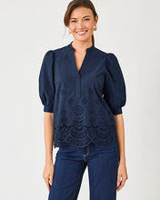 Load image into Gallery viewer, Mialeigh Top - Low Tide Navy Scalloped Eyelet Border Poplin

