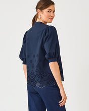 Load image into Gallery viewer, Mialeigh Top - Low Tide Navy Scalloped Eyelet Border Poplin

