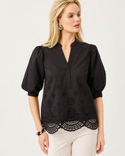 Load image into Gallery viewer, Mialeigh Top -  Noir Scalloped Eyelet Border Poplin
