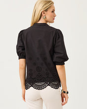 Load image into Gallery viewer, Mialeigh Top -  Noir Scalloped Eyelet Border Poplin
