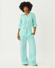 Load image into Gallery viewer, 31" Mirabella High Rise Linen Palazzo Pant - Mint Condition X Capri Blue Saint Tropez Stripe

